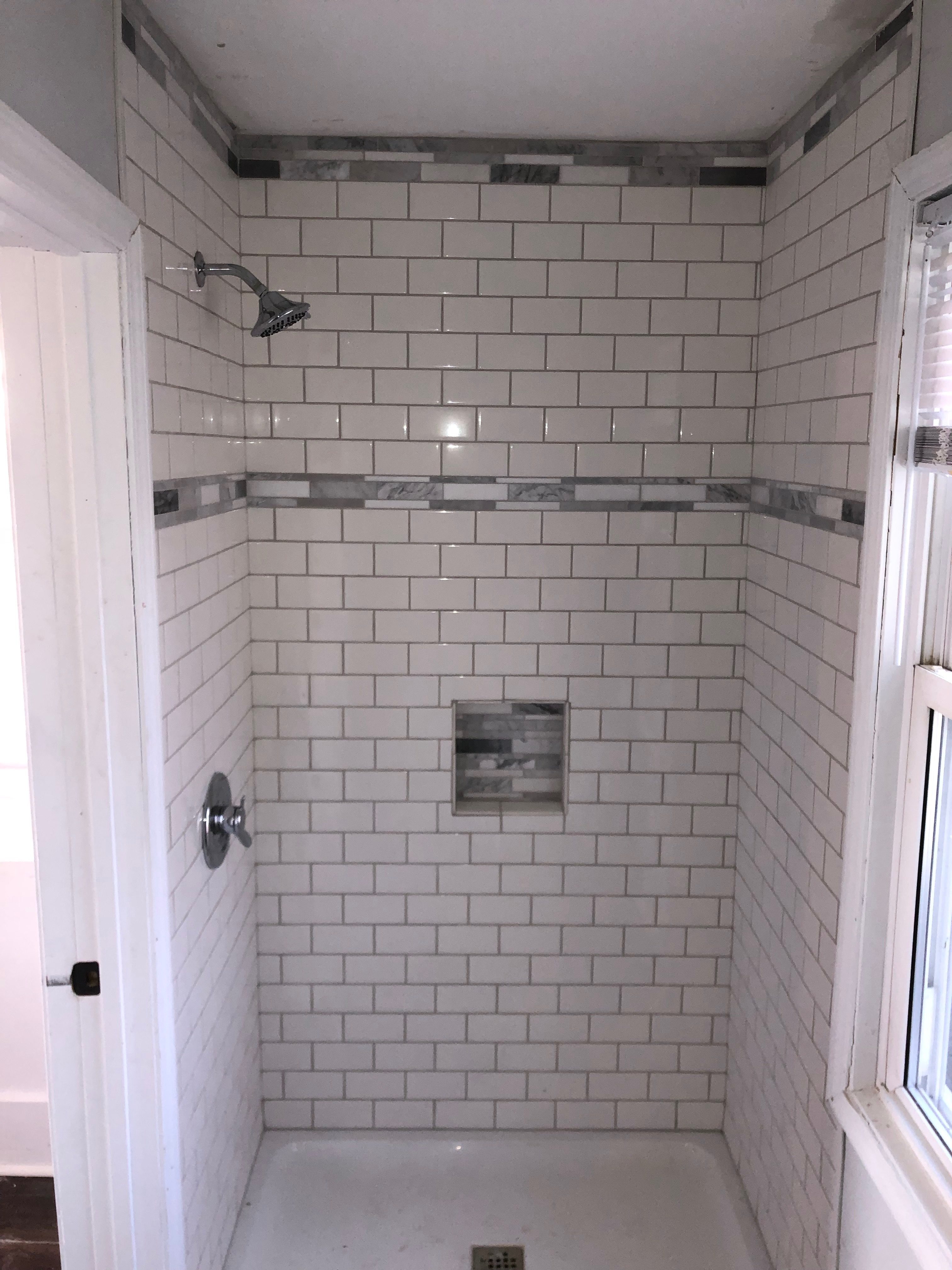 Shower surround subway tile installation