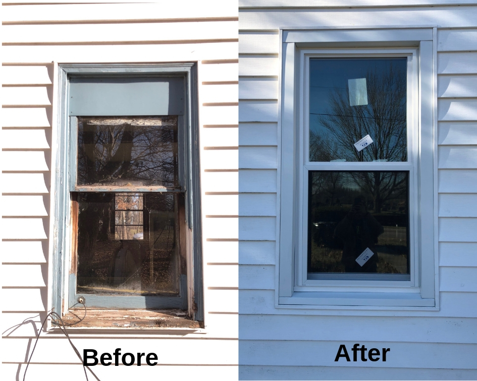 outside view of window replacement on old home